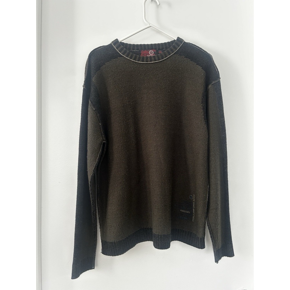 Burnside Olive Green Black Knit Crew Neck Men's Sweater Size L